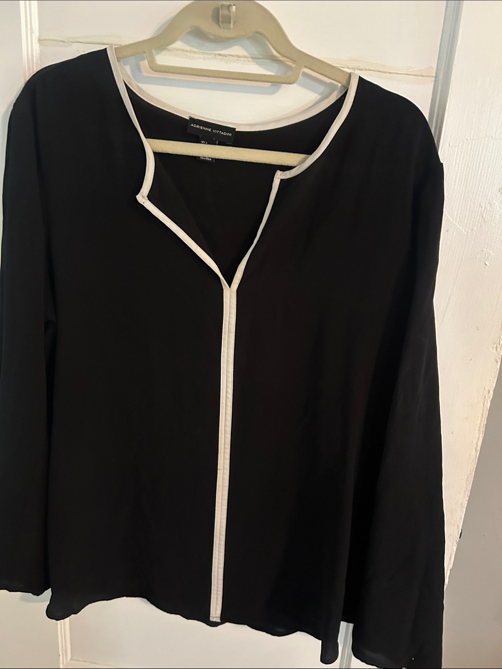 Adrienne Vittadini Black Blouse with White Piping